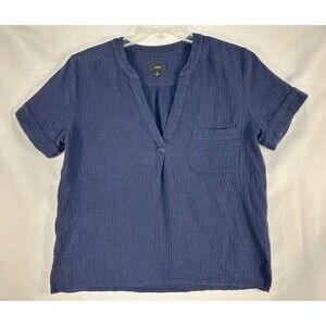 J.CREW Women’s Blue V-Neck Knit Cotton Seersucker Top Sz S
